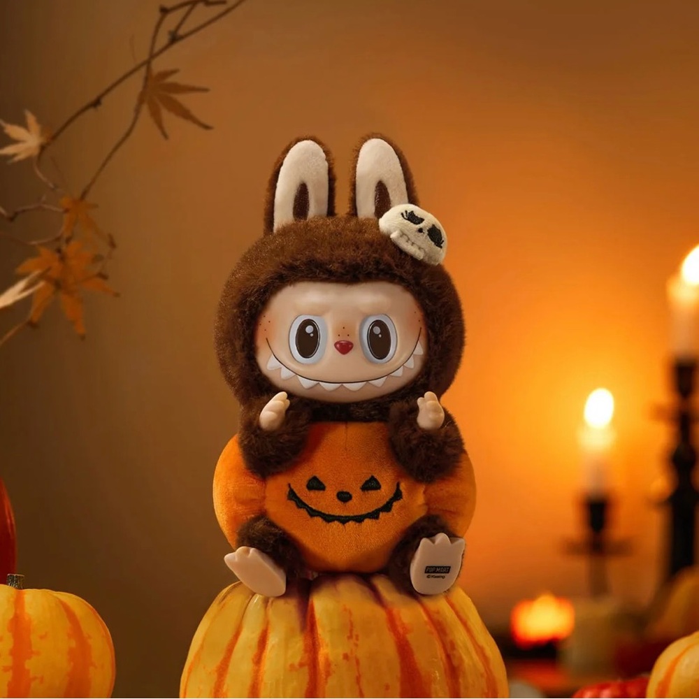 Pop Mart Authentic Monster Labubu Halloween Pumkin Have a Seat Plush Pendant
